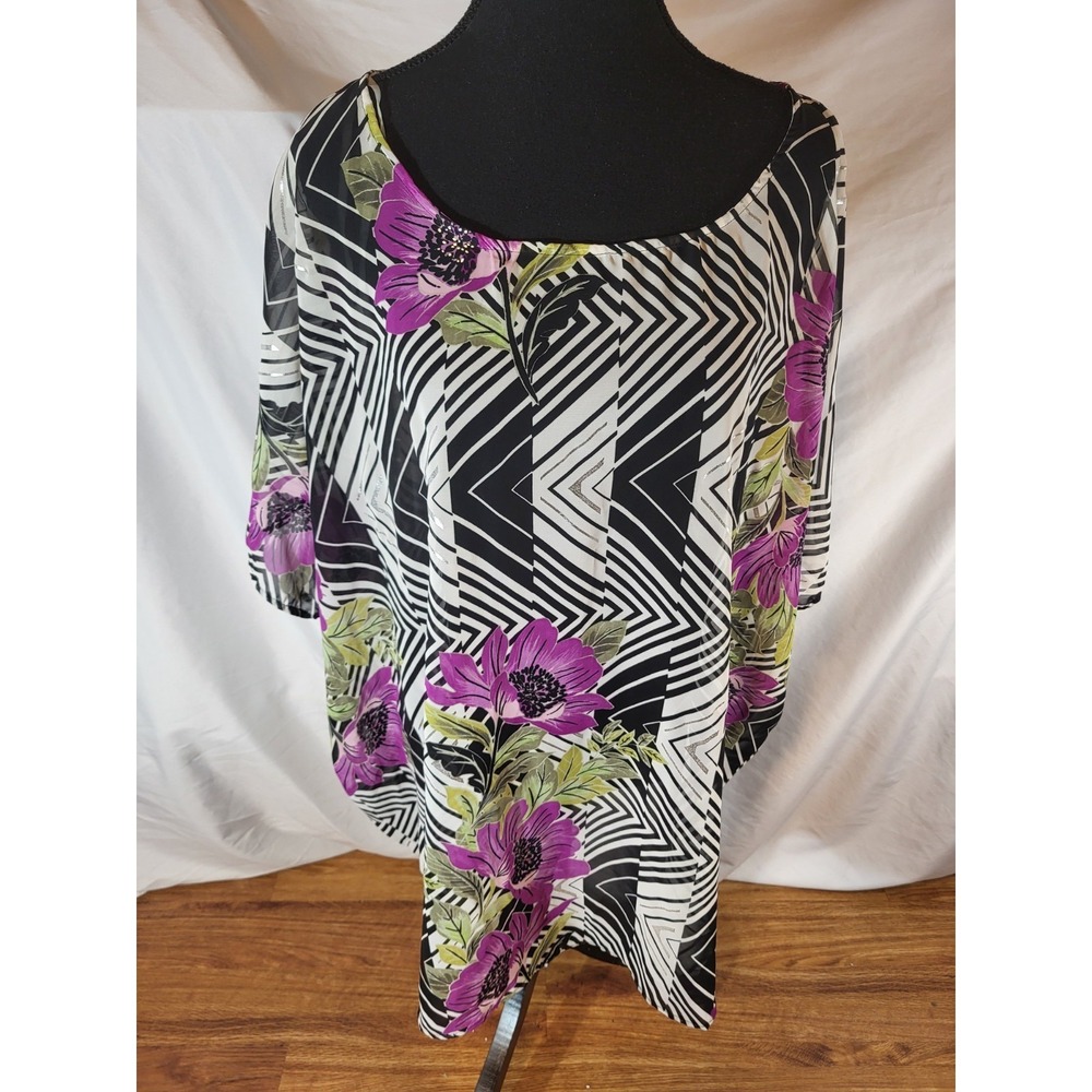 Vtge NWT  Jaclyn Smith Sheer Size 3X Loud Geometric Floral Blouse‎